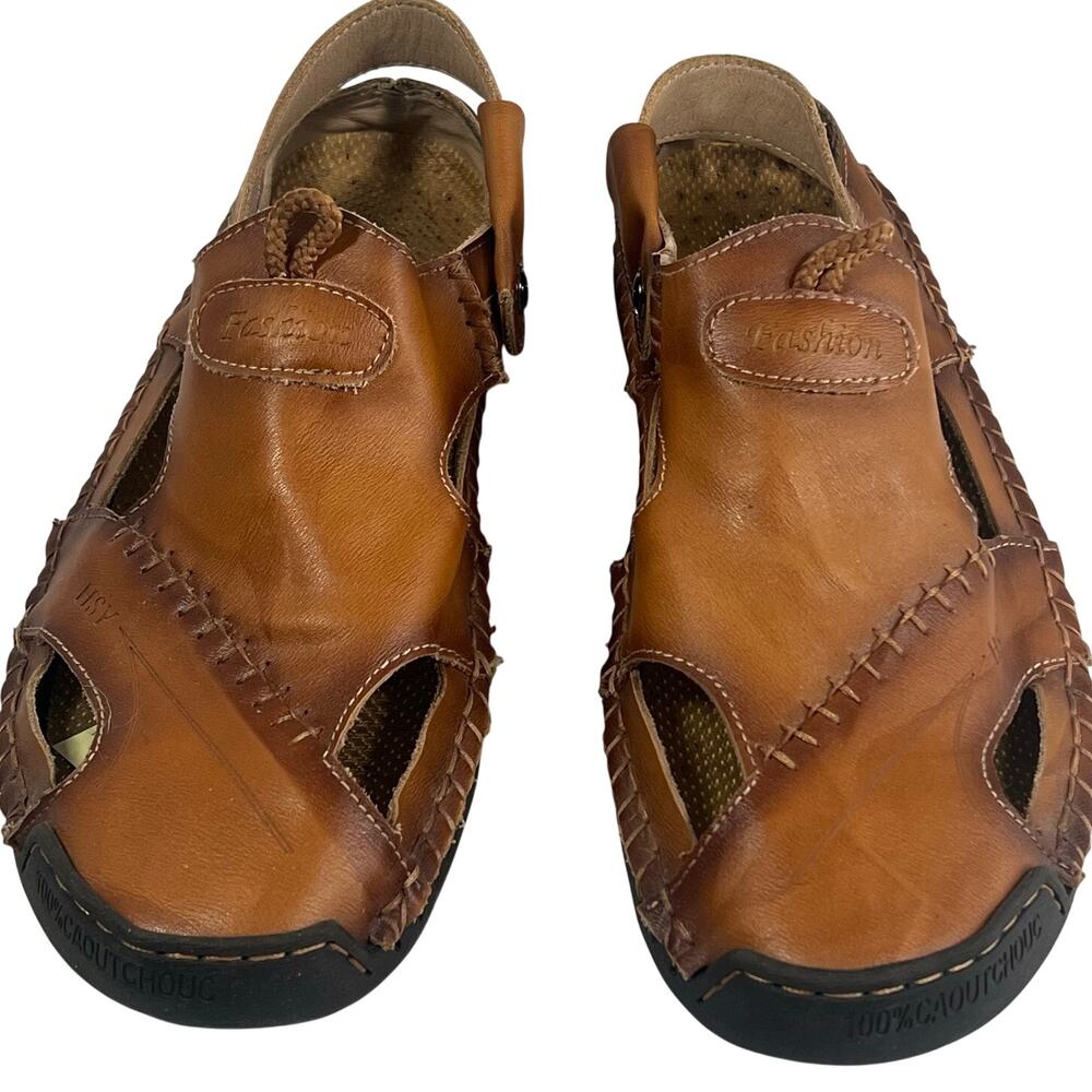 HSY Fashion Sandal Hand-stitched Brown Leather Men's Fisherman Shoe Size 43/10